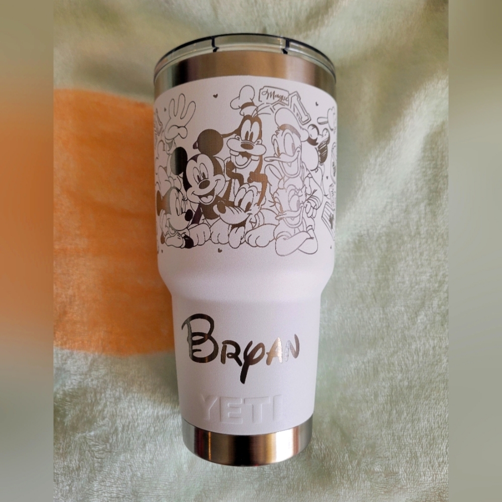 YETI 30 Oz. White Tumbler with Disney Characters. Pesronalized With Bryan